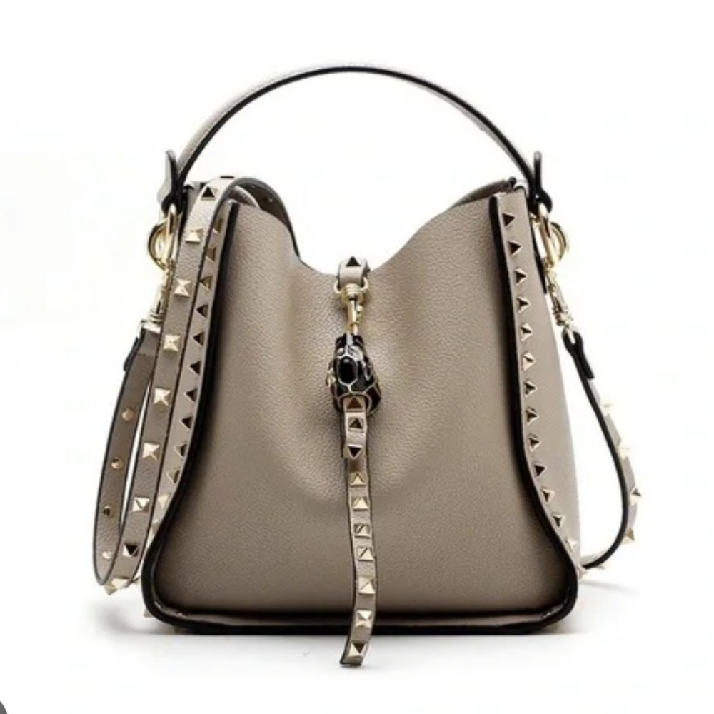 Studded Tan Bucket Bag